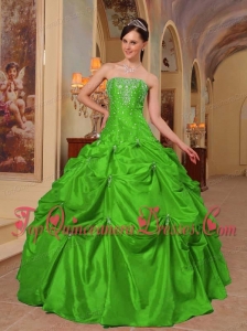 Pretty Green Ball Gown Strapless Floor-length Taffeta Beading and Embroidery Quinceanera Dress