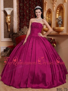 Pretty Wine Red Ball Gown Strapless Floor-length Taffeta Beading Quinceanera Dress