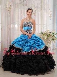 Print Brand New Aqua and Black Ball Gown Sweetheart Floor-length Quinceanera Dress
