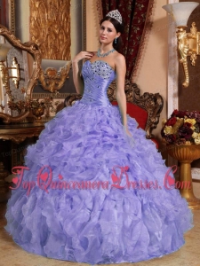 Purple Ball Gown Sweetheart Floor-length Organza Beading and Ruffles Perfect Quinceanera Dress