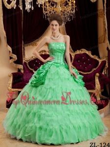Apple Green Ball Gown Strapless Floor-length Ruffles Taffeta and Organza Cheap Quinceanera Dress