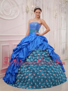 Blue Ball Gown Strapless Floor-length Taffeta Beading Unique Quinceanera Dress
