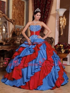 Blue and Red Ball Gown Strapless Floor-length Embroidery Unique Quinceanera Dress
