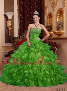 Green Ball Gown Strapless Floor-length Organza Beading Fashionable Quinceanera Dress