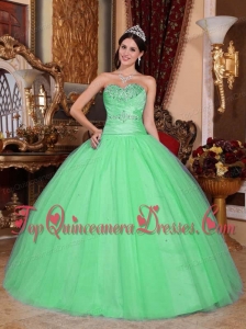 Green Ball Gown Sweetheart Floor-length Tulle and Taffeta Beading and Ruch Unique Quinceanera Dress