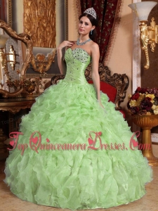 Yellow Green Ball Gown Sweetheart Floor-length Organza Beading and Ruffles Unique Quinceanera Dress