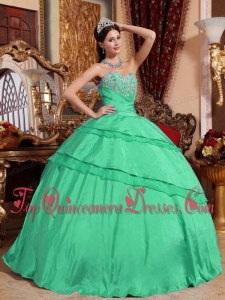 Puffy Turquoise Ball Gown Sweetheart Floor-length Taffeta Appliques Sweet 16 Gowns
