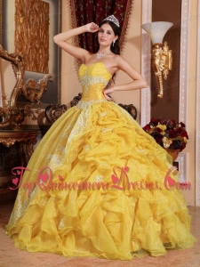 Yellow Ball Gown Sweetheart Floor-length Organza Beading Vestidos de Quinceanera