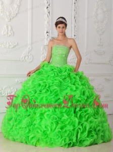 Spring Green Ball Gown Strapless Organza Beading 2014 Quinceanera Dresseswith Ruffles