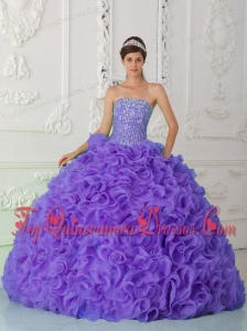 Ball Gown Strapless Organza Purple Elegant Quinceanera Dresses with Beading and Ruffles