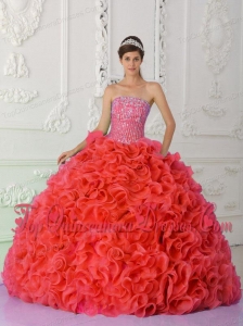 Ball Gown Strapless Red Lovely Quinceanera Dresses with Beading and Ruffles