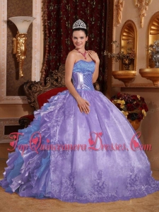 Ball Gown Strapless Ruffles Organza Embroidery Lavender Fashionable Quinceanera Dresses