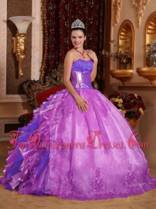 Ball Gown Strapless Ruffles and Beading Lilac Classic Quinceanera Dresses