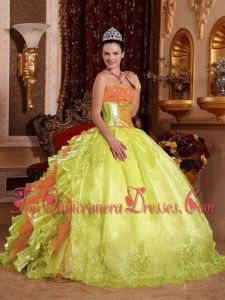 Spring Green Ball Gown Strapless Floor-length Organza Embroidery Lovely Quinceanera Dresses
