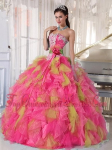 Appliques Organza Sweetheart Multi Color Quinceanera Gowns with Detachable Sash