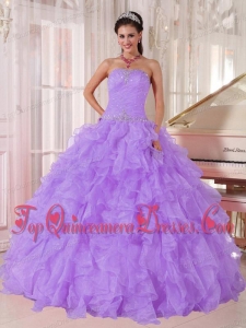Ball Gown Strapless Lavender Organza Beading New Style Quinceanera Dresses for Party