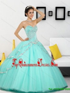 2015 Fashionable Beading Sweetheart Quinceanera Dresses in Apple Green