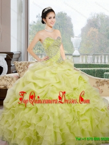 2015 Fashionable Sweetheart Yellow Green Quinceanera Dresses with Ruffles and Pick Ups