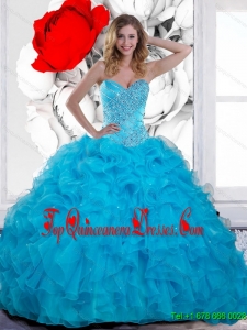 2015 Inexpensive Beading and Ruffles Sweetheart Quinceanera Gown in Teal