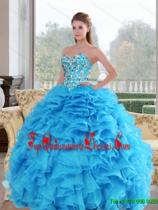 2015 Pretty Sweetheart Baby Blue Sweet 15 Dresses with Beading and Ruffles