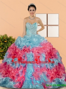 Affordable Multi Color 2015 Sweet 15 Dresses with Beading and Ruffles