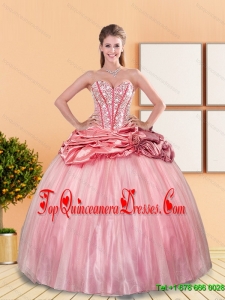 Beautiful 2015 Beading and Pick Ups Sweetheart Quinceanera Dresses in Watermelon