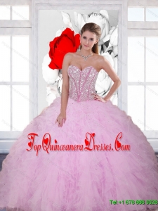 Fashionable Beading and Ruffles Sweetheart 2015 Quinceanera Dresses in Baby Pink