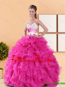 Fashionable Hot Pink 2015 Quinceanera Dresses with Beading and Ruffles