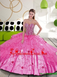 Luxurious Beading and Embroidery Hot Pink Quinceanera Dresses for 2015