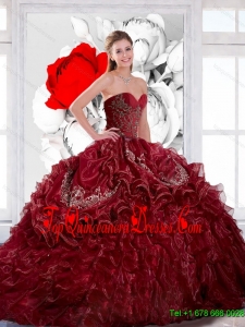 Luxurious Sweetheart Wine Red 2015 Quinceanera Dress with Appliques and Ruffles