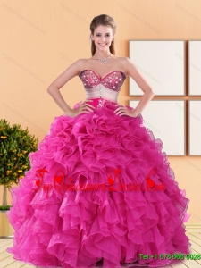 2015 Modest Sweetheart Quinceanera Dresses with Beading and Ruffles