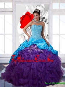 New Style Beading and Ruffles 2015 Multi Color Quinceanera Dresses with Pick Ups