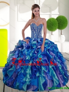 New Style Beading and Ruffles Sweetheart 2015 Quinceanera Dresses in Multi Color