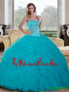 New Style Beading and Ruffles Sweetheart 2015 Quinceanera Dresses in Teal