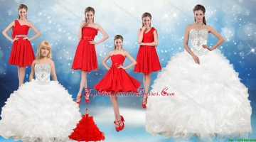 2015 Ruffles and Beading White Sweet 16 Dresses and Red Short Dama Dresses and Ruffles White Little Girl Dress