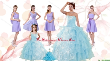 Strapless Ruffles Elegant Quinceanera Dress and Lavender Mini Length Prom Dress and Appliques and Ruffles Baby Bule Little Girl Pageant Dress