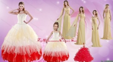 Strapless Beading Multi Color Quinceanera Dress and Beading Long Prom Dresses and Multi Color Halter Top Little Girl Dress