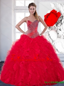 2014 Colorful Sweetheart Red Quinceanera Dress with Beading and Ruffles