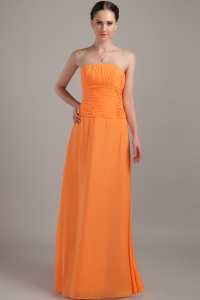 Dama Dress for Quince Orange Ruching Strapless Chiffon Empire