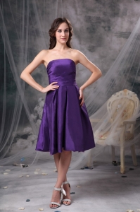 Taffeta Dama Dress Purple Empire Ruch Strapless Knee-length