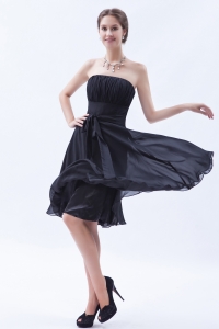 Black Dama Dress for Quince Strapless Knee-length Chiffon Bow