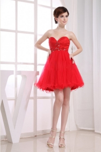 A-Line Dama Quince Dress Beaded Sweetheart Tulle Mini-length Red