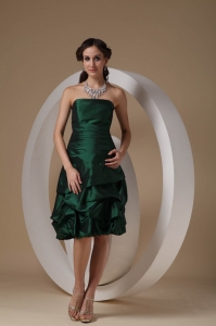 Taffeta Dama Dress Dark Green Beading Strapless Knee-length