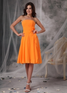 Handle Flowers Quinceanera Dama Dress Orange Knee-length