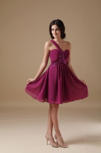 One Shoulder Dama Dress Purple A-line Mini-length Chiffon Beaded