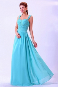 Straps Ruched Quinces Dama Dresses Aqua Blue Ruched Chiffon