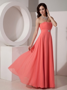 Strapless Quinces Dama Dress Chiffon Beading Watermelon