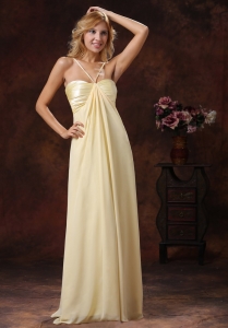 Light Yellow Straps Ruched Bodice Quinceanera Dama Dresses