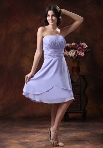 Lilac Strapless Ruched Dama Dresses for Quinceanera Waistband