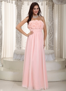 Baby Pink Chiffon Dama Dresses with Exquisite Hand Made Flowers